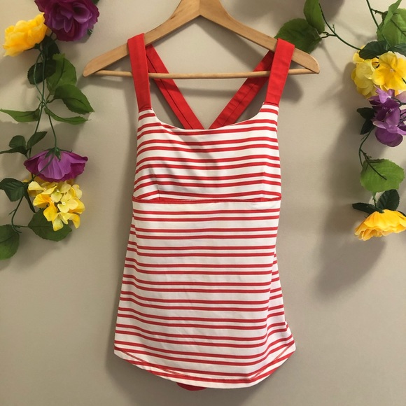 lululemon athletica Tops - Lululemon Track & Train Tank Twin Stripe Love Red